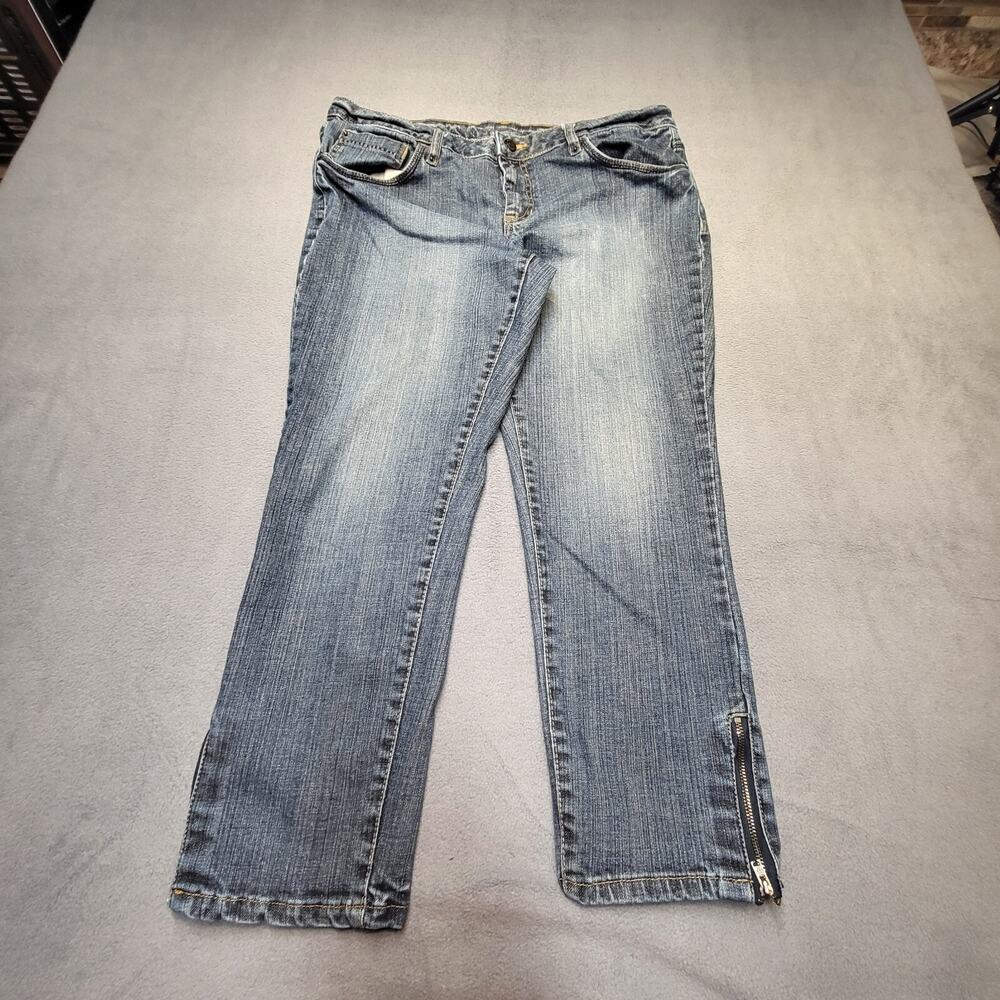 Bitton Jeans Womens 12 Blue‎ Cropped Ankle Zip Distressed Denim Stretch